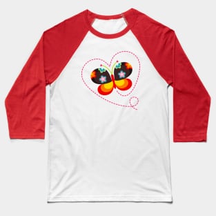 Colorful Butterfly in Heart Shaped Frame Baseball T-Shirt